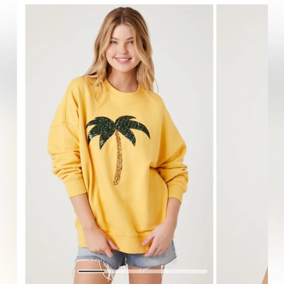 Forever 21 Tops - Forever 21 Glitter Palm Tree Graphic Sweatshirt